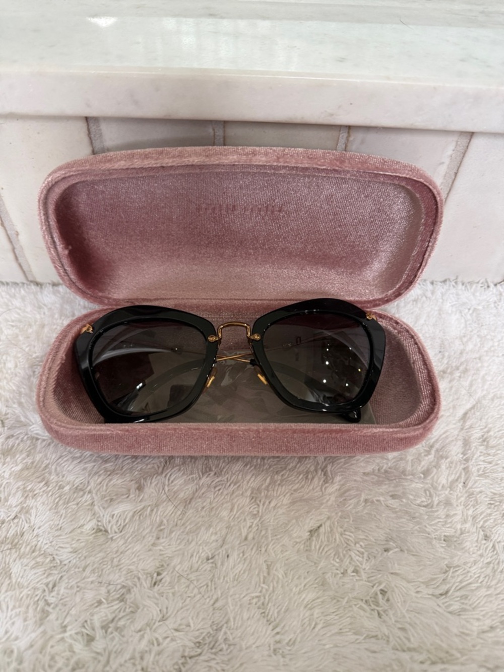 Black Cat-Eye Sunglasses with Gold Accents - Women's Accessories Miu Miu